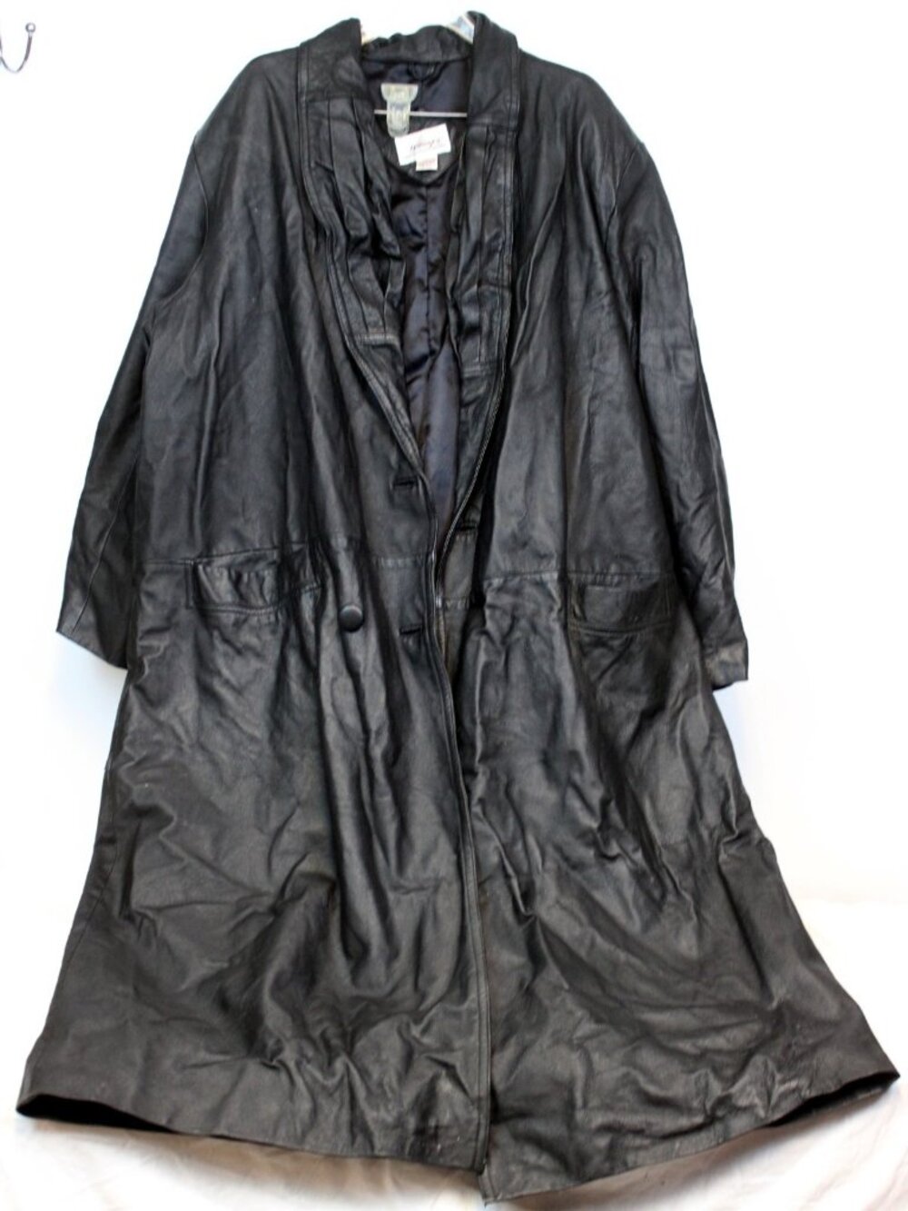 Vtg Worthington Woman 3X Black Leather Duster coat Jacket Overcoat Lined Trench